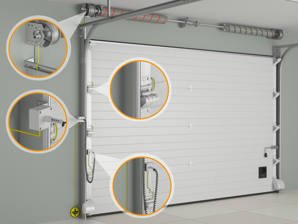 Искронедающее исполнение секционных ворот находит применение в промышленных помещениях со взрывоопасными средами. Конструктивные решения, используемые в данной модификации ворот позволяют исключить появление искр при эксплуатации, а так же предотвратить накопление опасных электростатических зарядов в узлах конструкции.